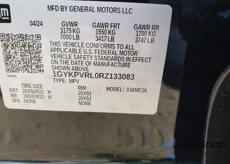 2024 Cadillac Lyriq Sport W/1Sj z USA, uszkodzony, nr VIN 1GYKPVRL0RZ133083